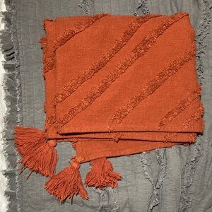 Rust Orange Textured Throw Blanket with Tassels